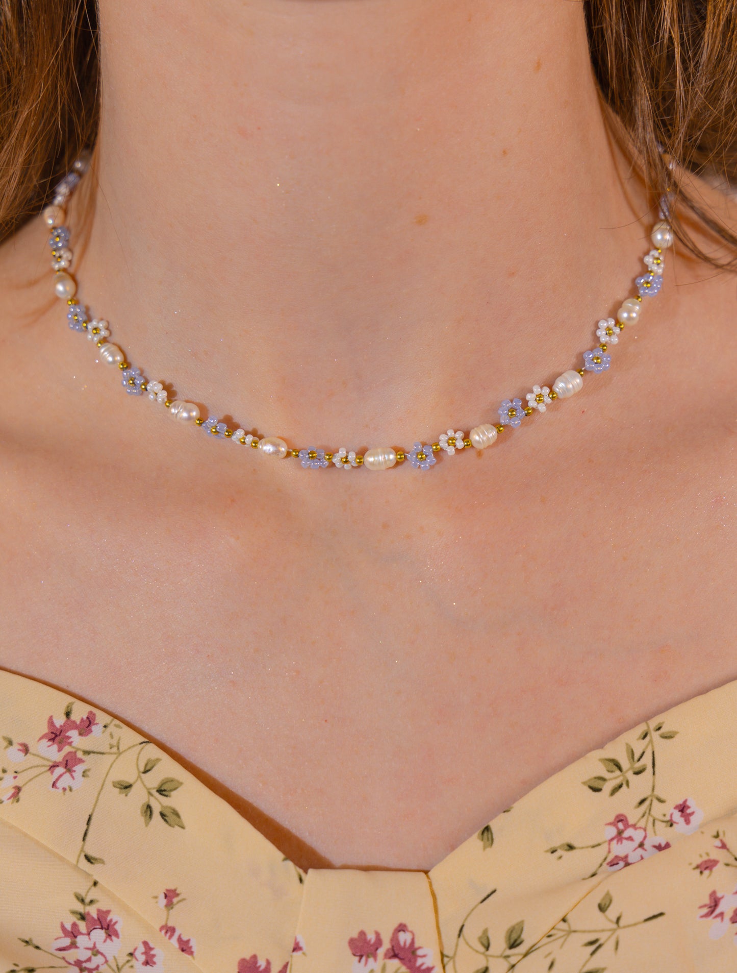 Bella Blue Daisies Beaded Necklace