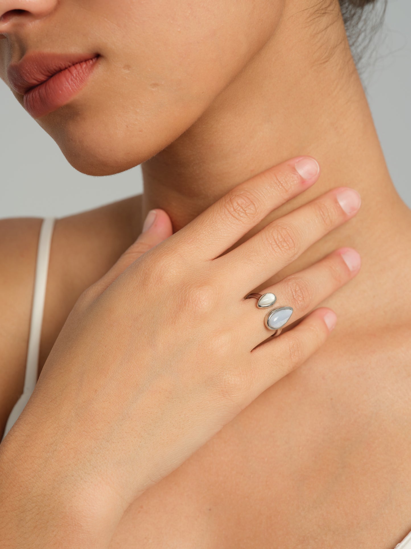 Luna Blue Lace Agate Double Teardrop Ring